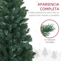 HOMCOM Árbol de Navidad Tipo Lápiz 150 cm con Base Plegable y 317 Ramas para Dormitorio Oficina Verde(m-5)