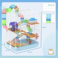 PawHut 5 Tier Hamster Cage Carrier Habitat w/ Exercise Wheels, Tunnel, Light Blue(m-3)