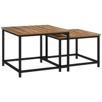 HOMCOM Satztisch-Set aus 2 Beistelltischen, Industrial Design, schwarzer Stahlrahmen, Tischplatte in Holzoptik(m-1)