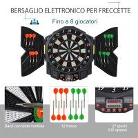 HOMCOM Bersaglio Elettronico Digitale con 12 Freccette per 8 Giocatori, 27 Giochi e 216 Varianti(m-4)