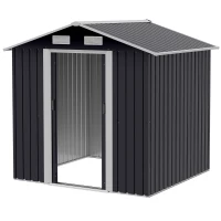 Outsunny Gartenhaus Geräteschuppen Gerätehaus Gartenchuppen, wetterbeständig, 2,6 m² Bodenfläche, rostfreier Stahl, 195,5 x 153 x 188 cm, Schwarz(m-10)