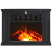 HOMCOM Chimenea Eléctrica 600/1200W Chimenea Decorativa de Mesa Chimenea Portátil con Efecto Llama Realista Protección Contra Sobrecalentamiento para 10-15 m² 34x17x25 cm Negro(m-10)
