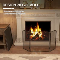 HOMCOM Parascintille Camino Pieghevole a 3 Pannelli in Metallo, 96x1.3x56 cm, Nero(m-5)