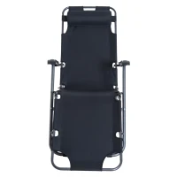 Outsunny Sonnenliege mit Kissen, Klappbare Strandliege mit 2-Fach verstellbare Rückenlehne Gartenliege, 2-in-1 Relaxliege, Metall + Oxfordstoff, Schwarz 135 x 60 x 89 cm(m-10)