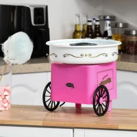 HOMCOM Máquina de Algodón de Estilo Retro con Medidor y 10 Palos de Bambú Acero Inoxidable y Aluminio 30x30x28 cm Rosa(m-7)