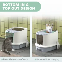 PawHut Cat Litter Box with Lid, Scoop, Deodorisation Bags, Top Entry(m-6)