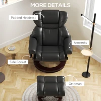 HOMCOM Massage Recliner Chair with Footstool, Upholstered Reclining Armchair with Adjustable Backrest, Steel Frame and Wood Base, Swivel Chair for Living Room, Bedroom, Black(m-7)