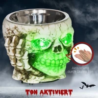 HOMCOM Halloweendekoration, Skelett-Süßigkeitenschale, leuchtende Augen, unheimliches Heulen, Grau/Schwarz(m-6)