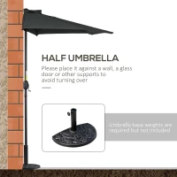 Outsunny 3(m) Half Parasol, Semi Round Umbrella with Metal Frame, Crank Handle for Balcony, Garden, Black(m-7)