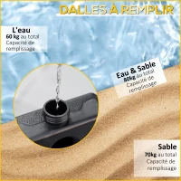 Outsunny Lestages pour parasols dalles de parasol 4 plaques HDPE - A remplir d'eau ou de sable jusqu'à 60/70 kg - dim. 100 x 100 x 6,8 cm noir(m-6)