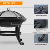 Outsunny Brasero Exterior para Jardín Pozo de Fuego de Acero con Protector de Chispas y Atizador para Hogueras Ø55x50 cm Negro(m-6)
