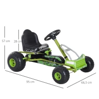 HOMCOM Kinder Go Kart Tretauto Tretfahrzeug Kinderfahrzeug mit Verstellbarem Sitz Pedalfahrzeug mit Handbremse ab 3 Jahren Grün 95 x 66,5 x 57cm(m-3)
