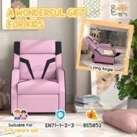 AIYAPLAY 2 in 1 Kids Chair Recliner with Backrest, Armrest, Footrest, PU Leather, for 3-9 Years Old, Pink(m-8)