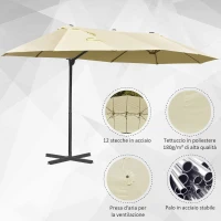 Outsunny Ombrellone Doppio in Acciaio e Poliestere Anti-UV Impermeabile Crema 440x270x250cm(m-5)