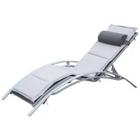 Outsunny Bain de Soleil transat de jardin chaise longue Design Contemporain inclinable Multi-Positions avec Matelas et tétière dim. 170L x 64l x 82H cm alu textilène Gris(m-10)