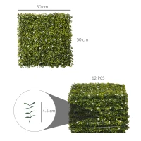 Outsunny 12PCS Artificial Boxwood Wall Panels 50cm x 50cm Grass Privacy Fence Screen Faux Hedge Greenery Backdrop Encrypted Milan Grass with White Flowers for Home Garden Backyard Balcony(m-3)