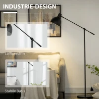 HOMCOM Stehleuchte im Industriedesign, höhenverstellbar, Bodenschalter; 30 m x 30 cm x 131 cm, Schwarz(m-5)