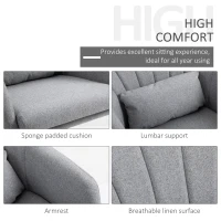 HOMCOM Swivel Linen Fabric Accent Chair for Living Room Contemporary Vanity Armchair with Adjustable Height Thick Cushion Lumbar Support Armrest for Bedroom Office Light Grey(m-6)