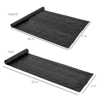 Outsunny 2m x 50m Weed Control Membrane, Heavy Duty Weed Control Barrier Fabric, 90gsm Ground Cover for Patios, Garden, Flower beds, Landscaping(m-3)