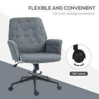 HOMCOM Linen Computer Chair with Armrest, Modern Swivel Chair with Adjustable Height, Dark Grey(m-6)