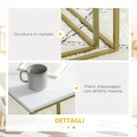 HOMCOM Tavolino da Salotto Set 2 Pezzi Impilabile con Piano in Truciolato e Struttura in Acciaio, Bianco e Oro(m-6)