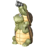 Outsunny Vivid 2 Tortoises Garden Statue with Solar LED Light, Outdoor Ornament Art Sculpture Home Decoration for Porch, Deck, Grass(m-11)