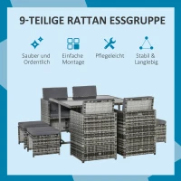 Outsunny Sitzgruppe für 8 Personen Polyrattan Gartenset Sitzgarnitur inkl. Kissen Grau(m-4)