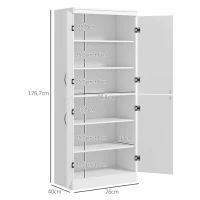 HOMCOM Aparador Alacena de Cocina con 4 Puertas y 6 Estantes Mueble Auxiliar de Estilo Moderno 76x40x176,7 cm Blanco(m-3)