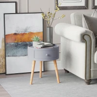 HOMCOM Couchtisch Wohnzimmertisch mit Schublade Runder Kaffeetisch mit Holzbeinen Beistelltisch Sofatisch für Wohnzimmer 38 x 38 x 45 cm, Grau(m-2)