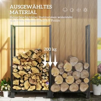 Outsunny Feuerholzgestell, zwei Abschnitte, rostfreier Stahlrahmen, bis 200 kg, 123 x 32 x 115 cm, Schwarz(m-5)