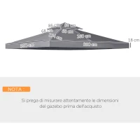 Outsunny Tetto di Ricambio per Gazebo 3x3m a 2 Livelli e Resistente ai Raggi UV, Grigio Scuro(m-3)