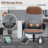 Vinsetto Bürostuhl Massage höhenverstellbarer Chefsessel Gamingstuhl mit Massagefunktion ergonomischer Drehstuhl Massage Sessel PU-Leder Stahl Grau+Braun 60 x 70 x 109-119 cm(m-4)