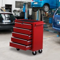 HOMCOM Carro caja de herramientas taller movil con 5 cajones 4 ruedas chapa de Acero Rojo(m-2)