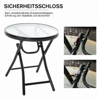 Outsunny Gartentisch Beistelltisch Bistrotisch mit Glasplatte rund klappbar Metall Ø45 schwarz(m-5)
