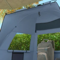 Outsunny 2-3 Person Pop Up Beach Tent, UPF15+ Sun Shelter with Extended Floor, Sandbags, Mesh Windows and Carry Bag, Light Blue(m-9)