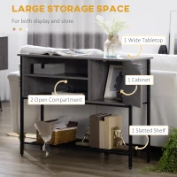 HOMCOM Industrial Console Table, Narrow Hallway Table with Cabinet, Open Compartments and Slatted Shelf for Entryway, Grey(m-4)
