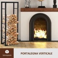 HOMCOM Porta Legna Verticale in Metallo Nero da Interni ed Esterni con Portata 100 kg max, 60x25x150 cm(m-5)