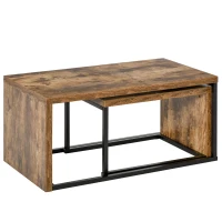 HOMCOM Juego de 2 Mesas de Centro Mesitas de Café con Patas de Metal Estilo Industrial para Salón Comedor Sala de Estar 90x48x42 cm y 59x42x36 cm Marrón Rústico(m-11)