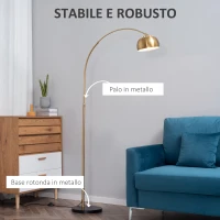 HOMCOM Lampada da Terra ad Arco con Paralume Regolabile e Base Rotonda in Acciaio, 30x100x167cm, Oro e Nero(m-7)