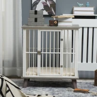 PawHut Dog Crate Furniture, Indoor Pet Kennel Cage, Top End Table w/ Soft Cushion, Lockable Door, for Small Dogs, 64.5 x 48 x 70.5 cm - Grey(m-9)