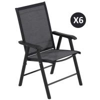 Outsunny Set of 6 Folding Garden Chairs, Metal Frame Garden Chairs Outdoor Patio Park Dining Seat with Breathable Mesh Seat, Dark Grey(m-11)