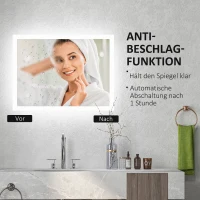 kleankin LED Badezimmerspiegel, Hintergrundbeleuchtung, Touch-Funktion, Memory-Funktion, kein Beschlagen, 70 x 50 cm(m-6)