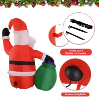 HOMCOM Papa Noel Inflable 70x45x120cm Luces LED + Bolsa Regalo Decoracion Navidad Santa(m-5)