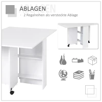 HOMCOM Esstisch, Klapptisch mit Rollen, Schreibtisch, Beistelltisch, Tisch mit Ablagefläche für Esszimmer, Holz, Weiß, 80 x 140 x 74 cm(m-5)