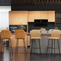 HOMCOM Bar Stools Set of 4, Linen-Touch Upholstered Bar Chairs, Kitchen Stools with Backs and Steel Legs for Dining Room, Light Brown(m-2)