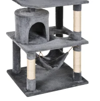 PawHut Arbre à chats multi-équipements griffoirs grattoirs plateformes niches hamac paniers jouets suspendus dim. 60L x 50l x 145H cm gris foncé(m-8)