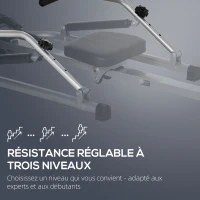 HOMCOM Rameur d'appartement pliable - 3 niveaux de résistance écran LCD multifonction - acier ABS noir gris(m-4)