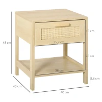 HOMCOM Nachttisch Nachtschrank Beistelltisch natürlicher Nachtkommode mit Schublade offenen Ablage Rattan-Design MDF Natur 40 x 40 x 48 cm(m-3)