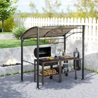 Outsunny 2.2 x 1.5 m BBQ Grill Gazebo Tent, Garden Grill with Metal Frame, Curved Canopy and 10 Hooks, Outdoor Sun Shade, Khaki(m-7)