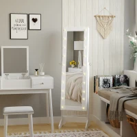 HOMCOM Espejo Joyero con 20 Luces LED Armario Joyero Reclinable con Guardajoyas Anillos Pendientes Collares 40x37x146 cm Blanco(m-2)